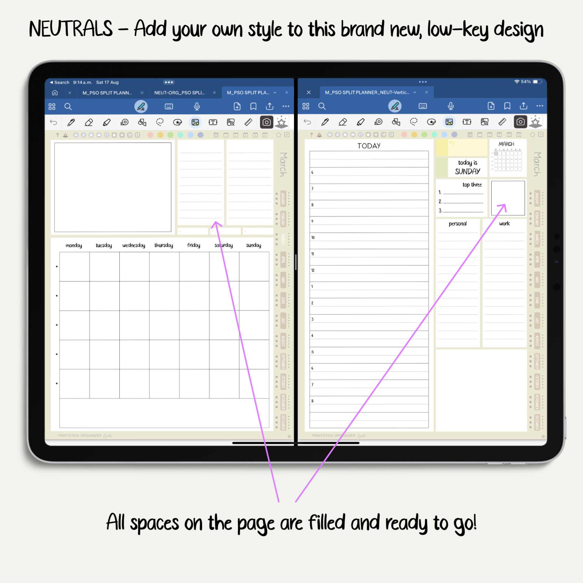 PSO SPLIT PLANNER - NEUTRALS - PrintStick