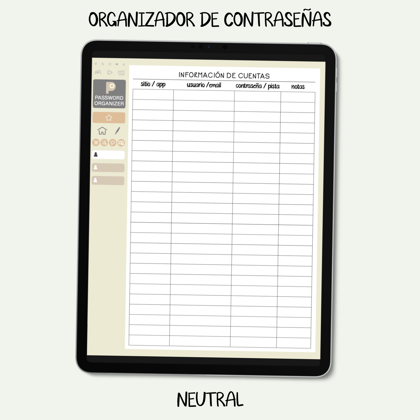 En español: Organizador de Cuentas & Contraseñas