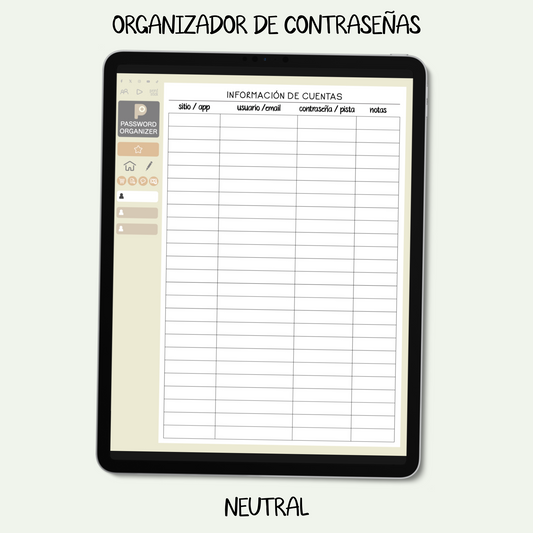 En español: Organizador de Cuentas & Contraseñas