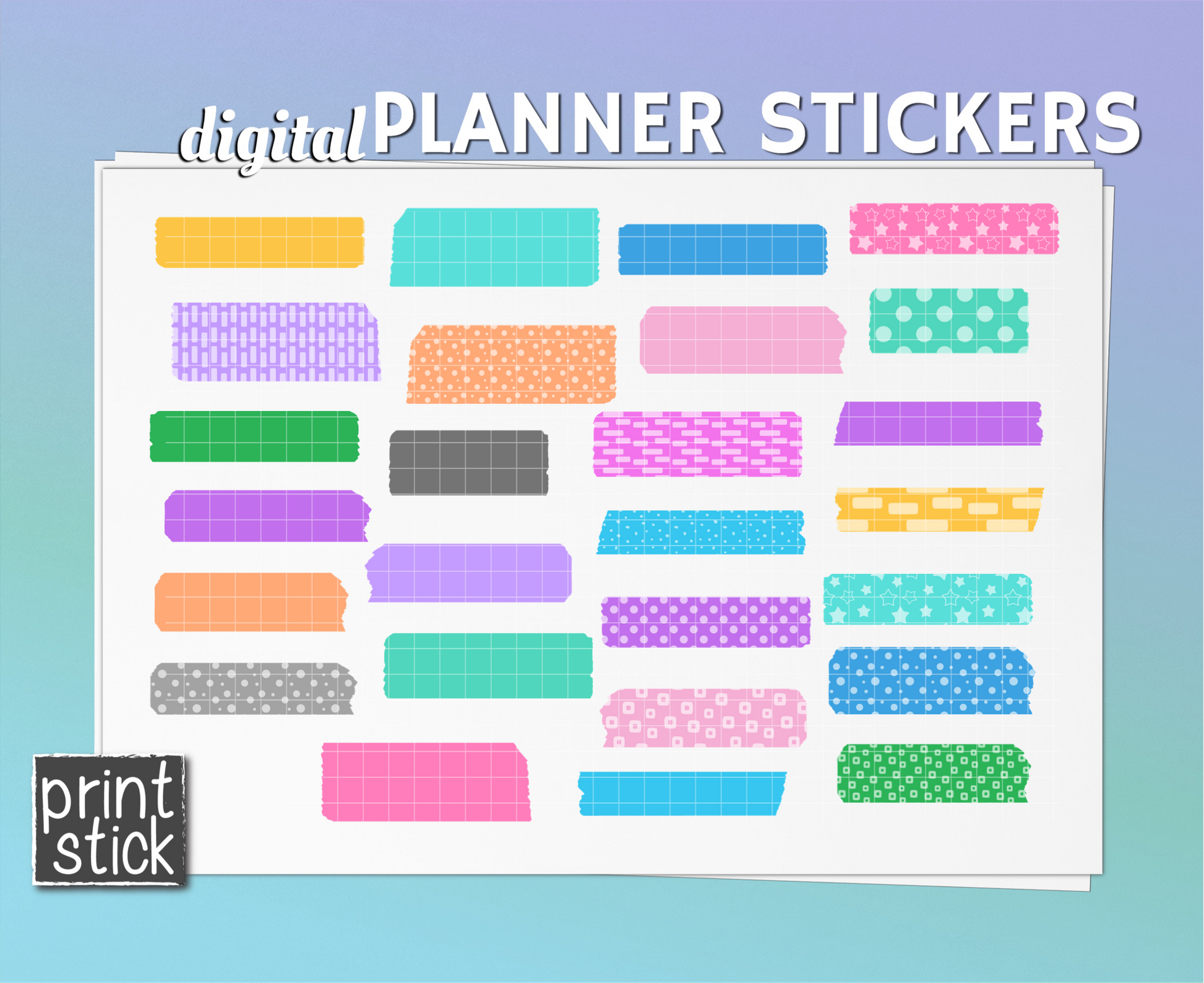 SS Washi Colorful 1 Digital Planner Stickers - Print Stick
