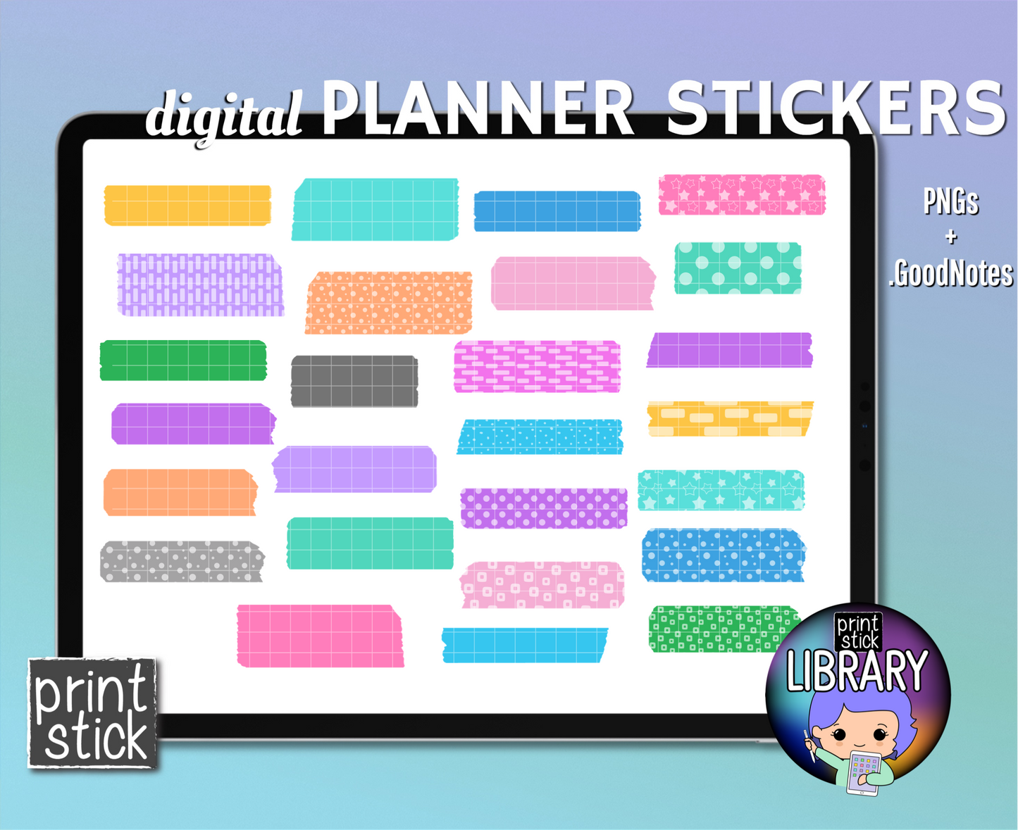 SS Washi Colorful 1 Digital Planner Stickers - Print Stick