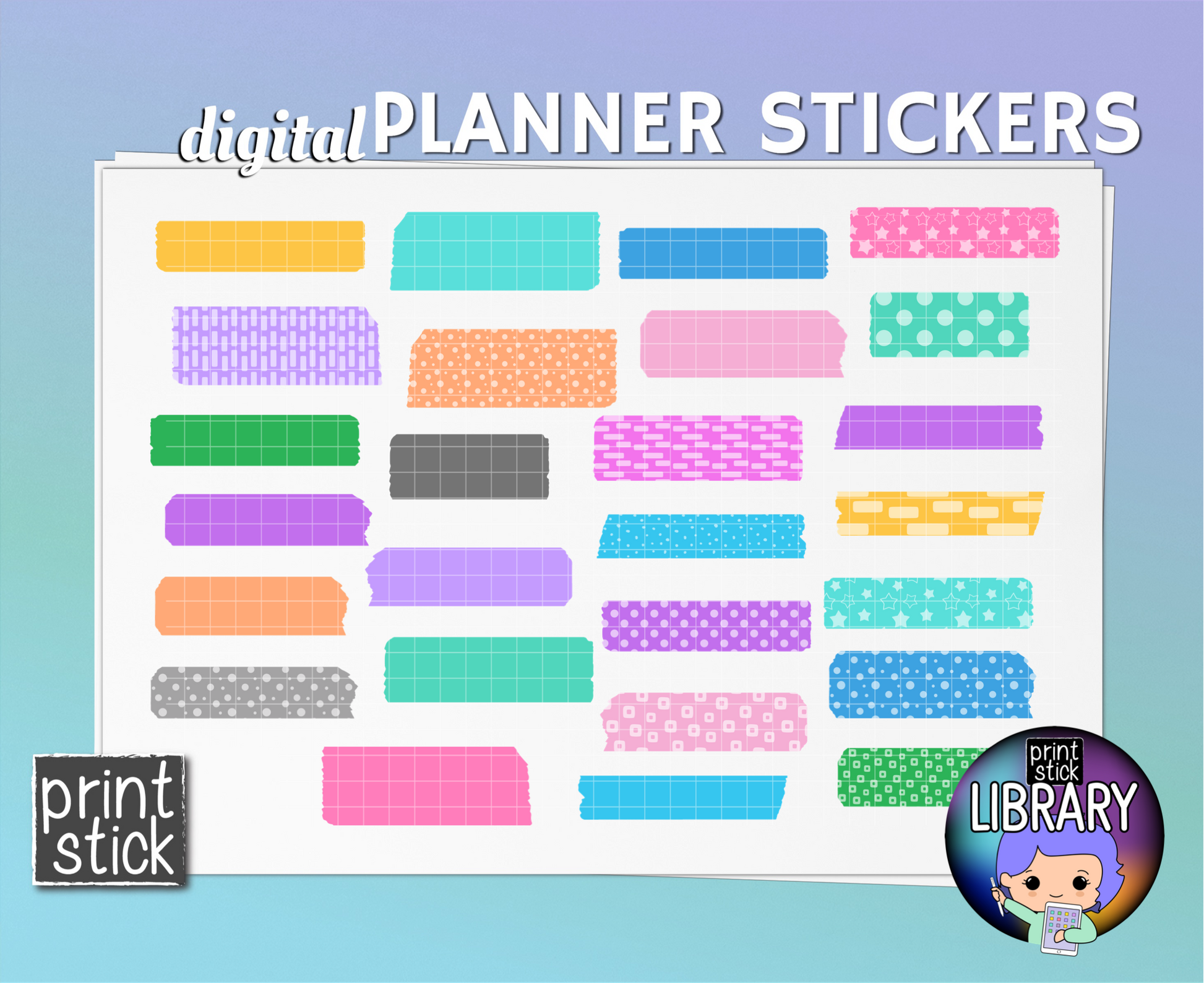 SS Washi Colorful 1 Digital Planner Stickers - Print Stick