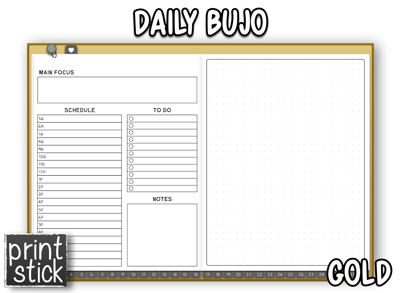 Daily BuJo Planner - Golden - Print Stick