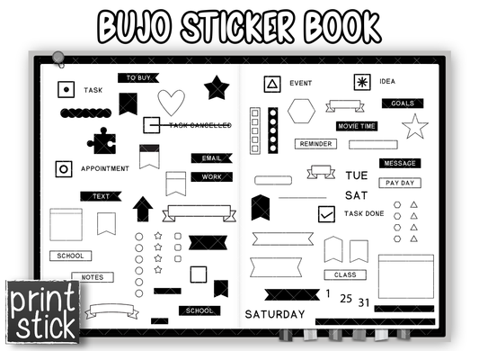 BuJo  - Digital Planner Sticker Book - Print Stick