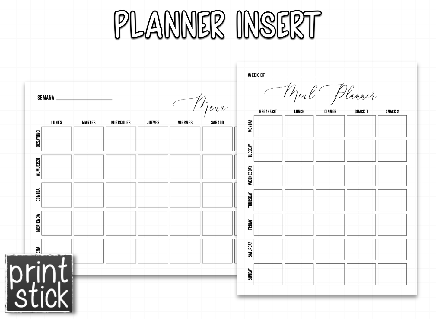 Planner Inserts - 'Black' Style - Print Stick