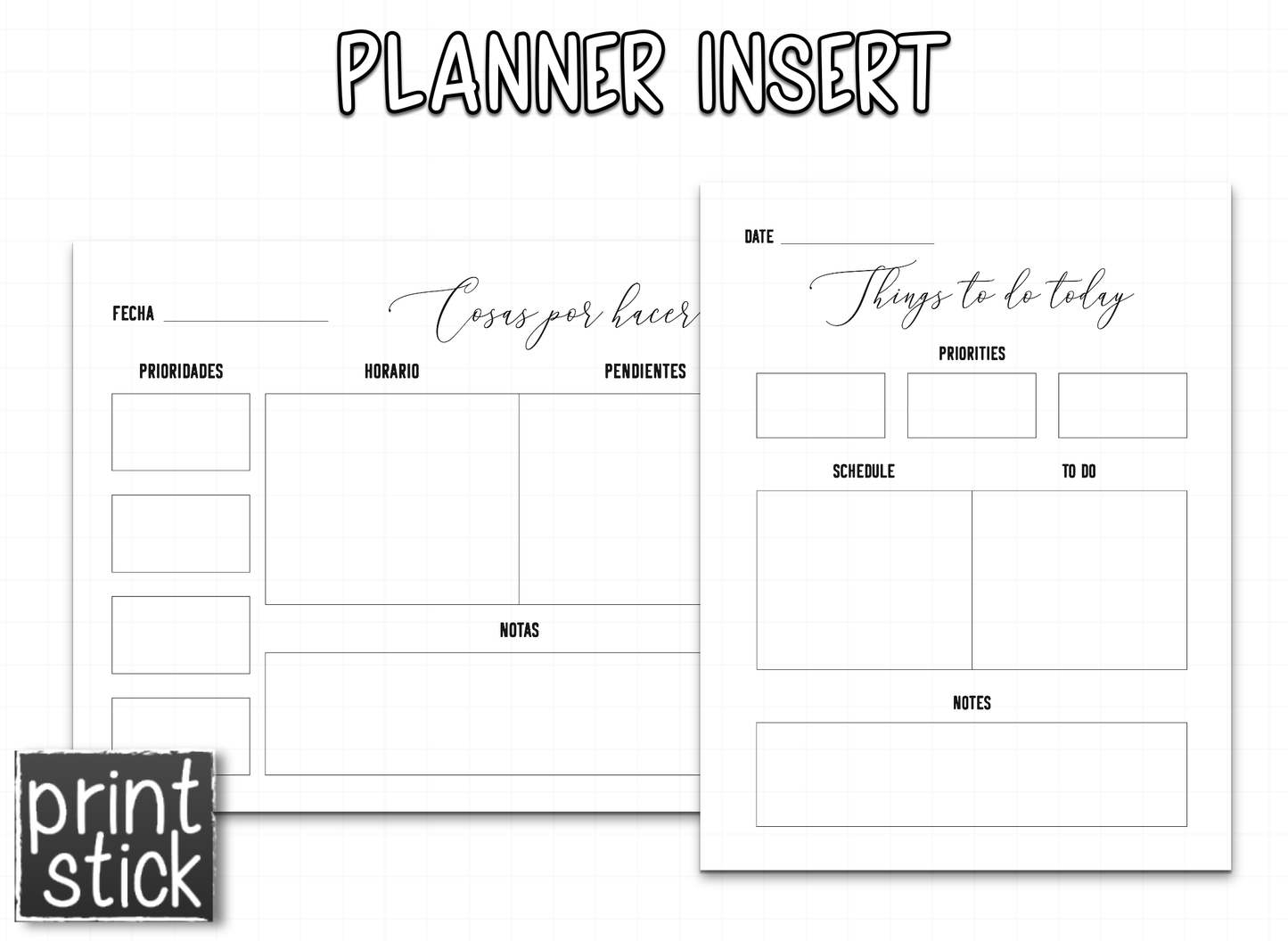Planner Inserts - 'Black' Style - Print Stick