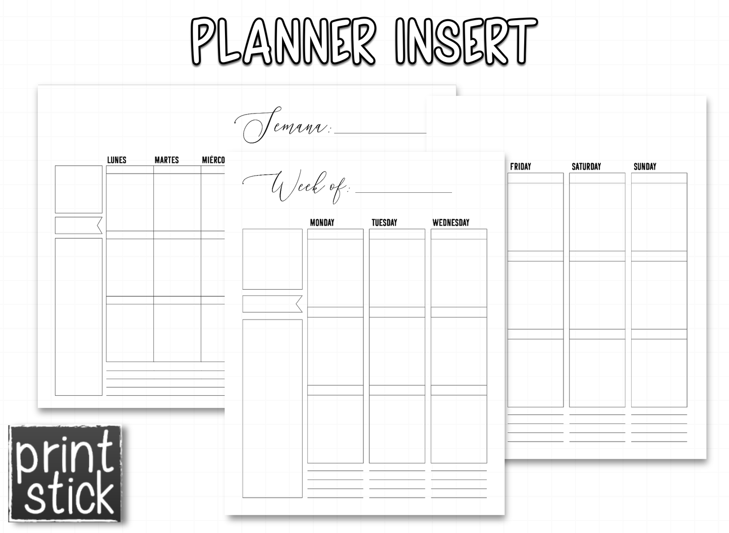 Planner Inserts - 'Black' Style - Print Stick