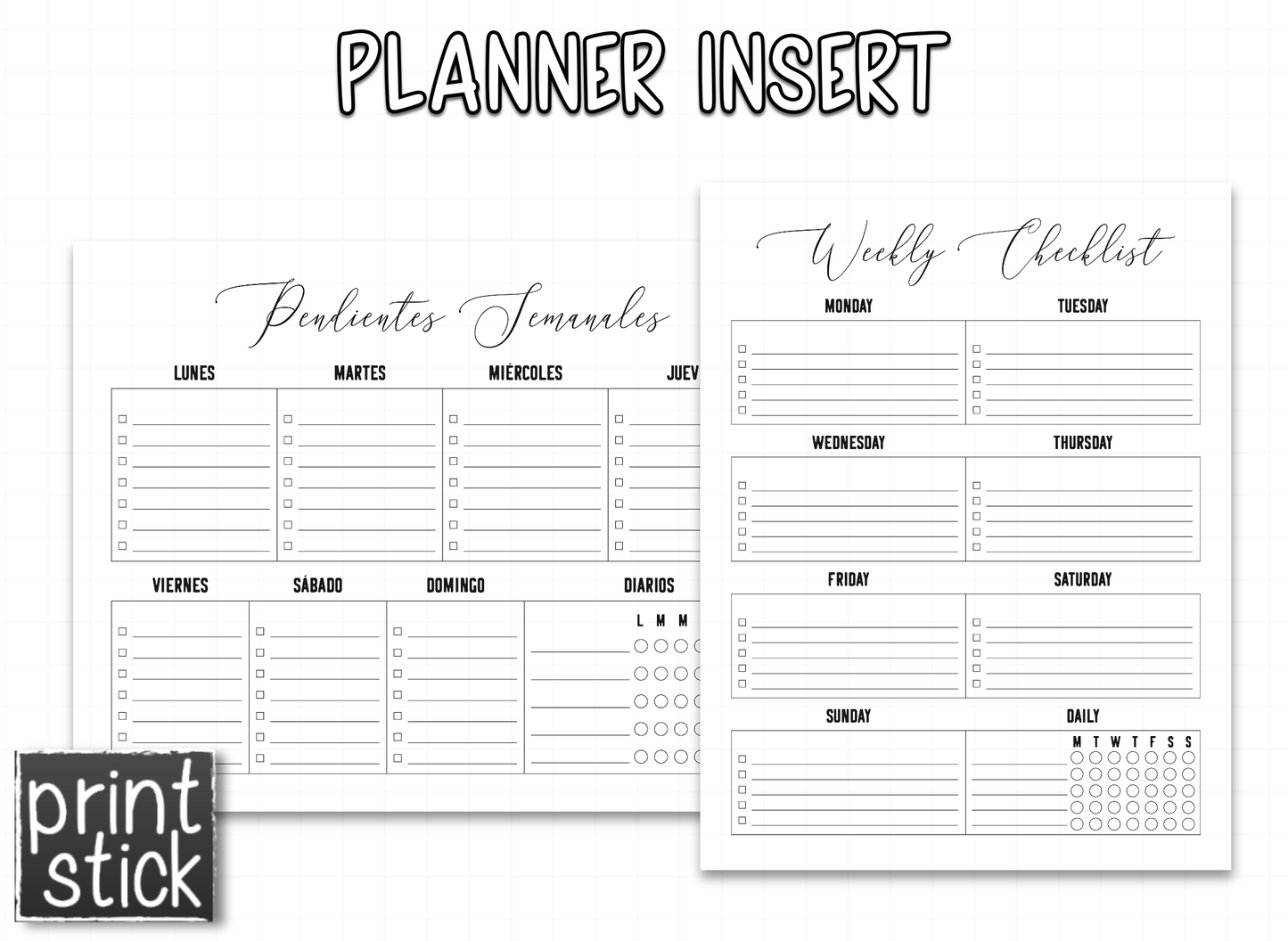 Planner Inserts - 'Black' Style - Print Stick