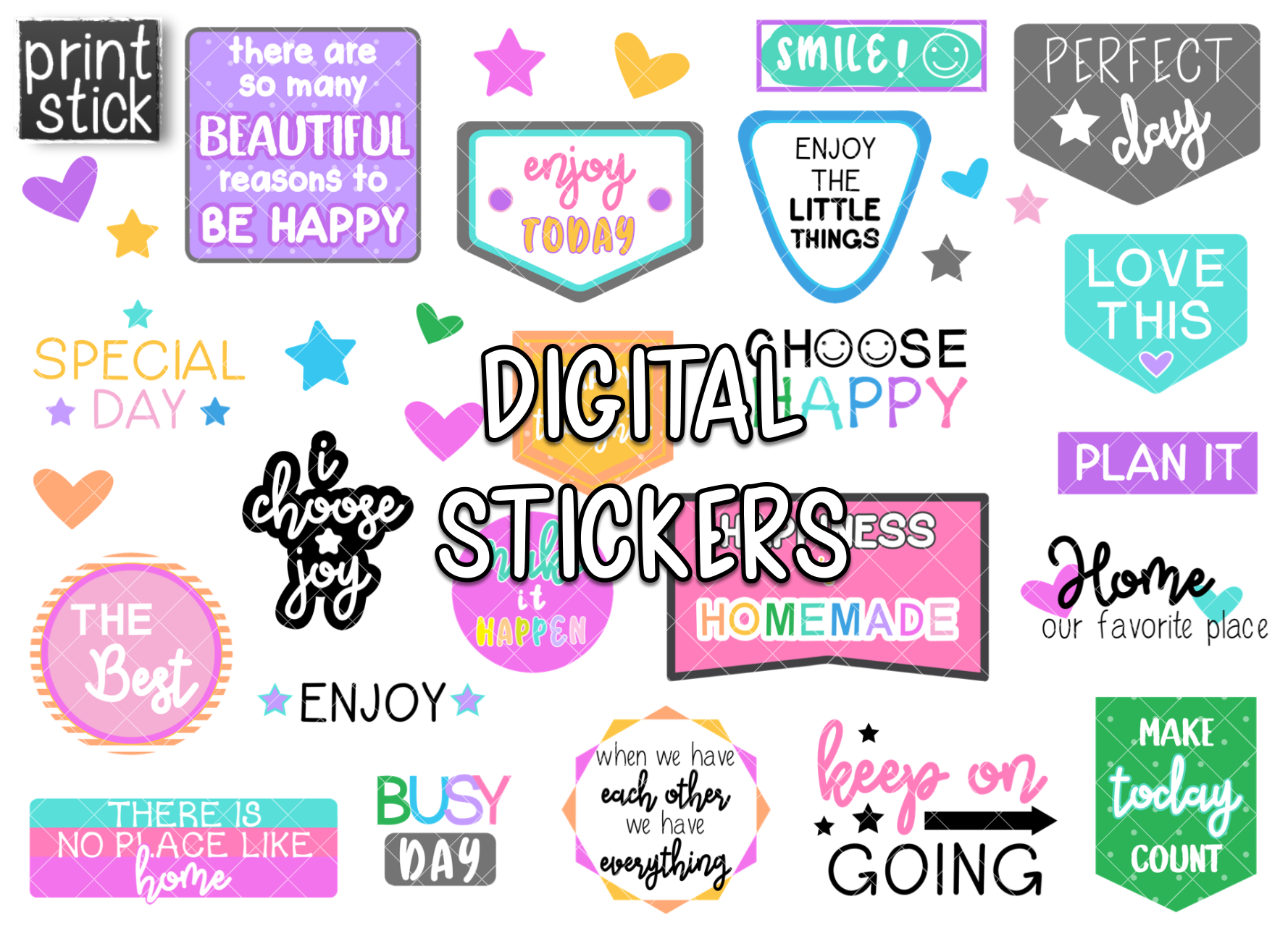SS Positivity Digital Planner Stickers - Print Stick