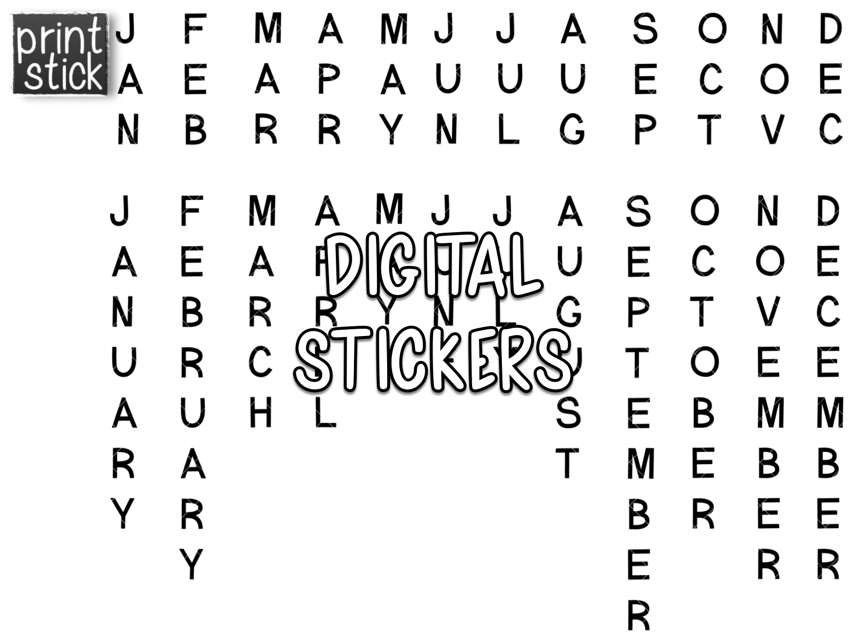 SS Month Labels - Vertical Digital Planner Stickers - Print Stick