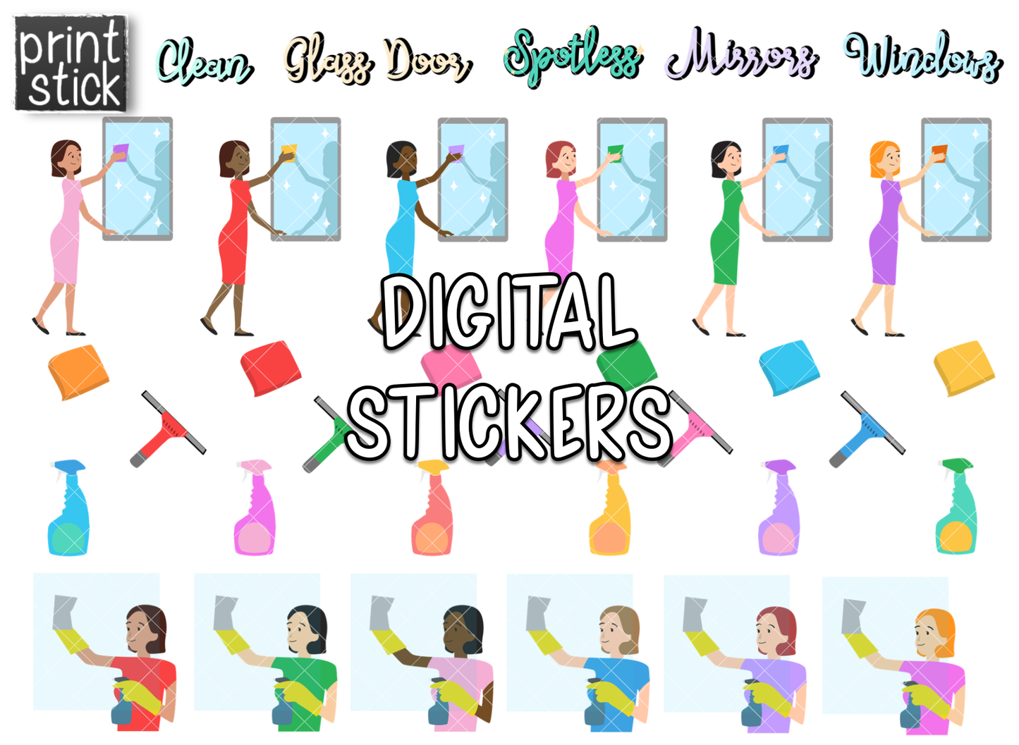 SS Clean Window Digital Planner Stickers - Print Stick