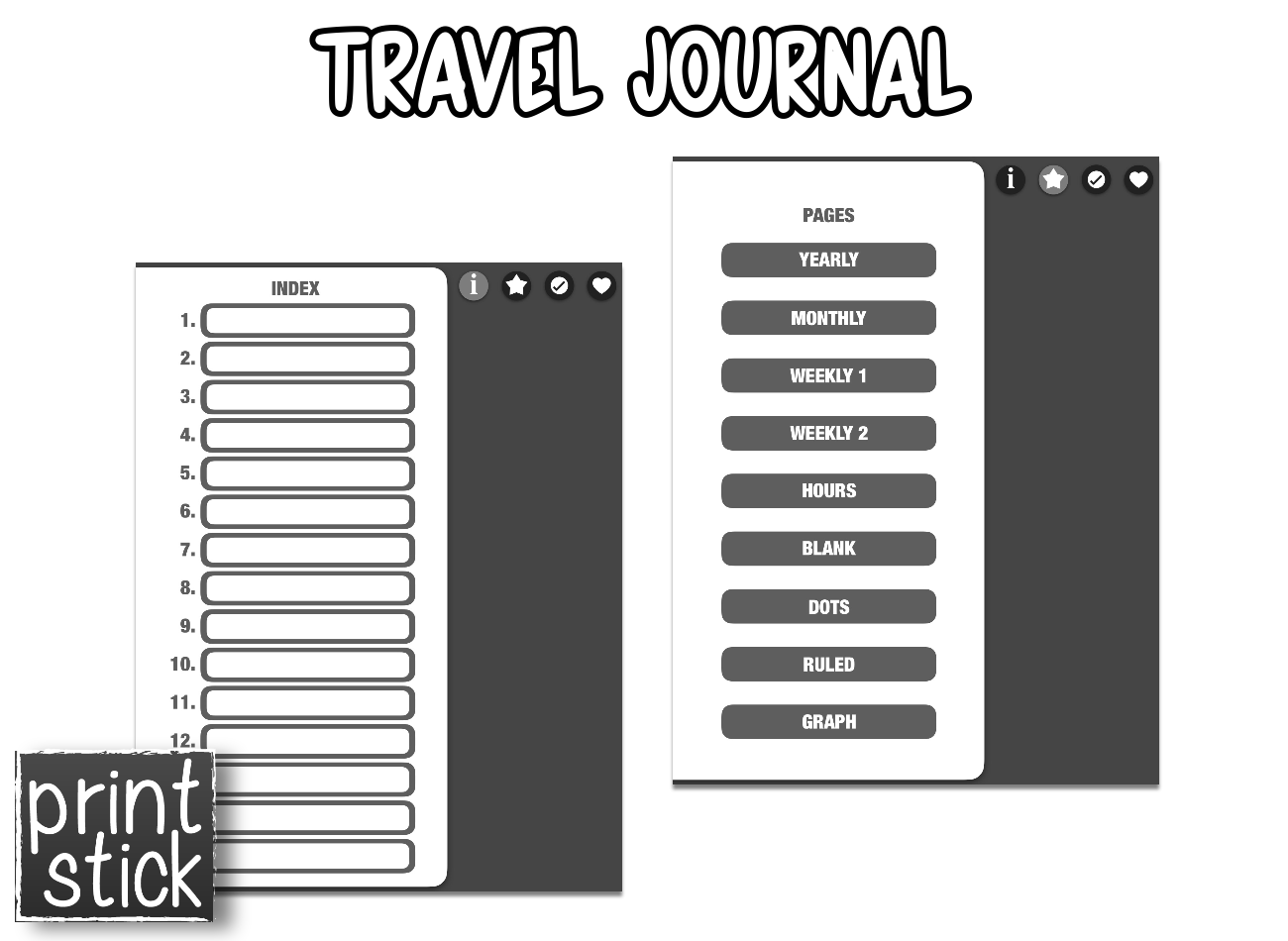 Travel Journal - Digital Notebook - Print Stick