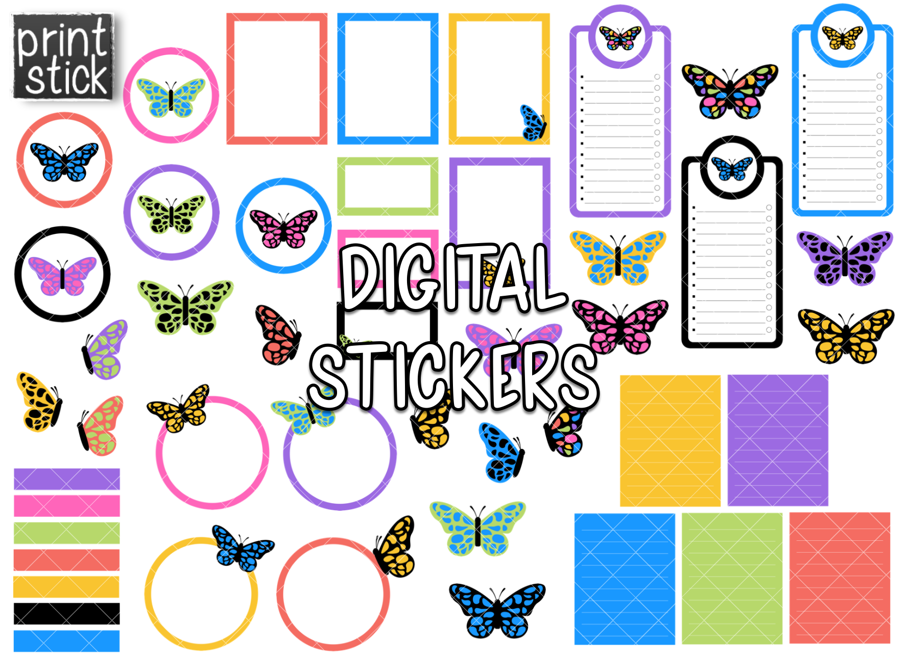SS- Butterflies Digital Planner Stickers - Print Stick