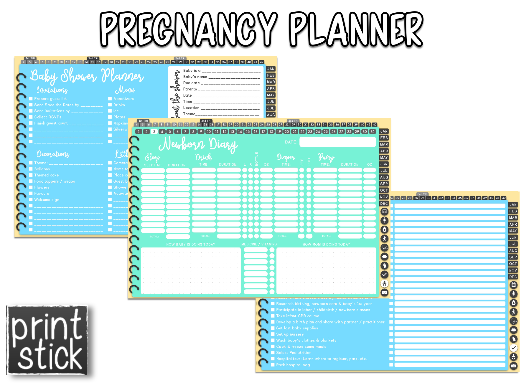 Pregnancy Planner - Undated Digital Planner - Print Stick