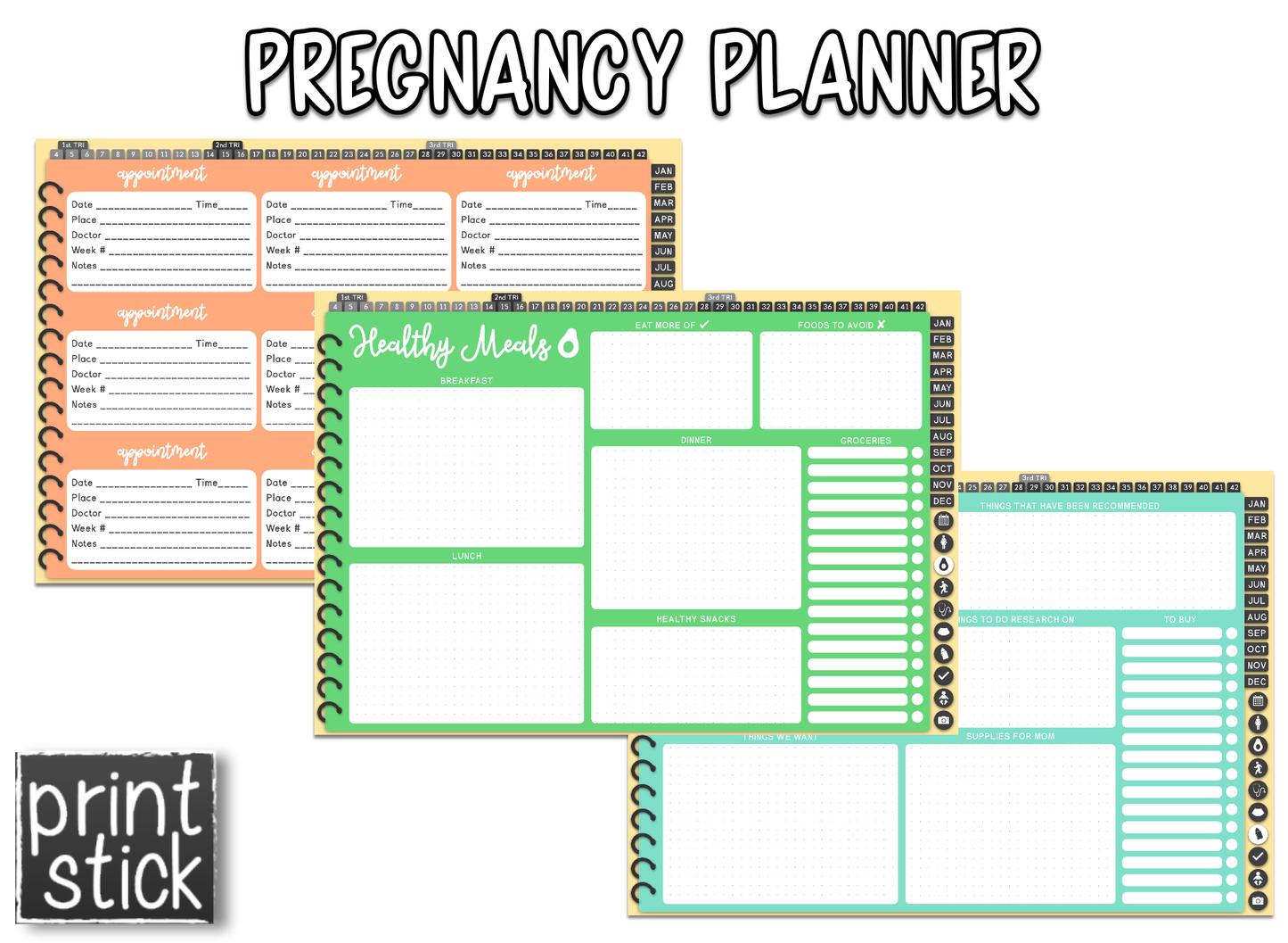 Pregnancy Planner - Undated Digital Planner - Print Stick