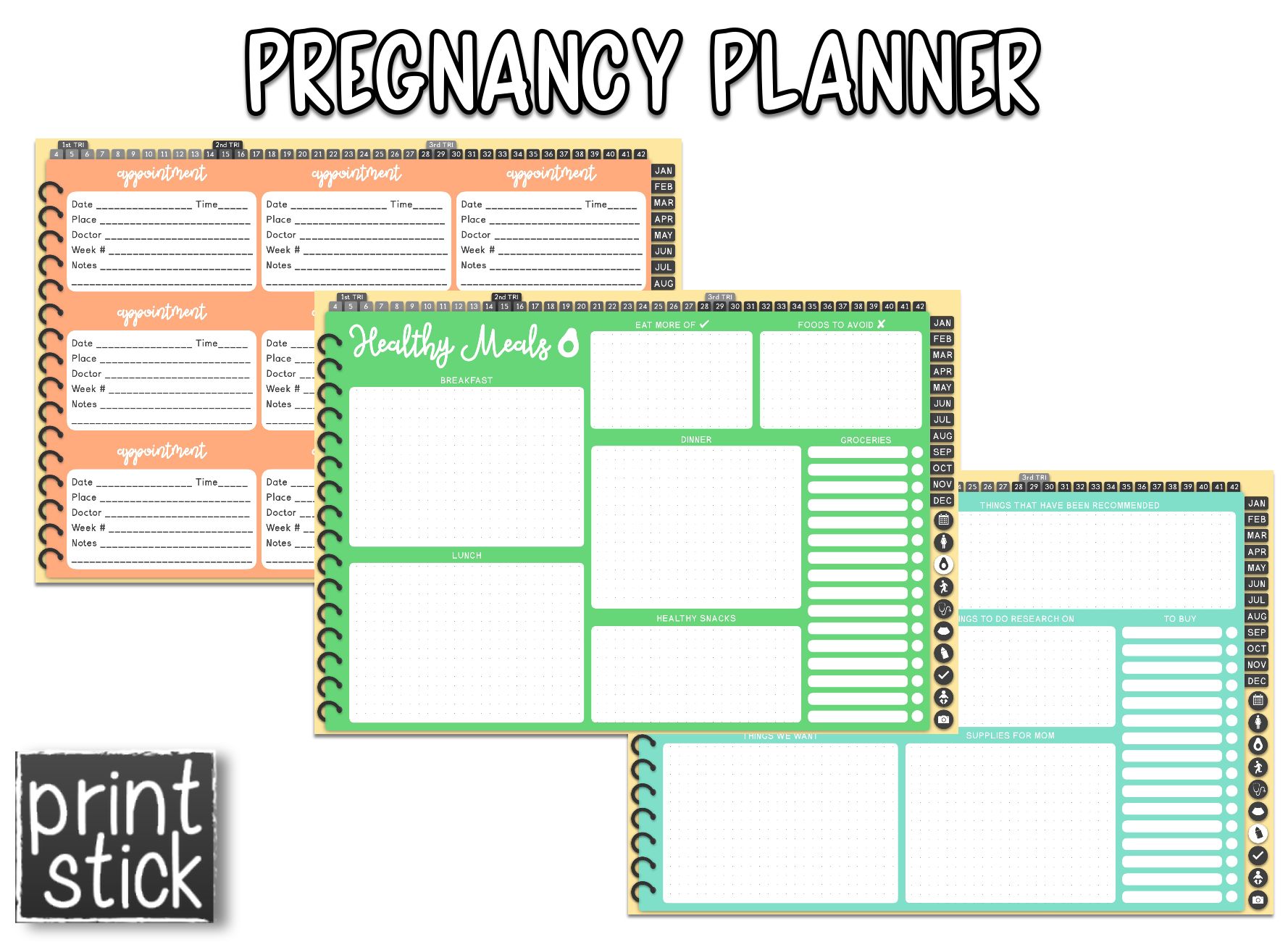 Pregnancy Planner - Undated Digital Planner - Print Stick