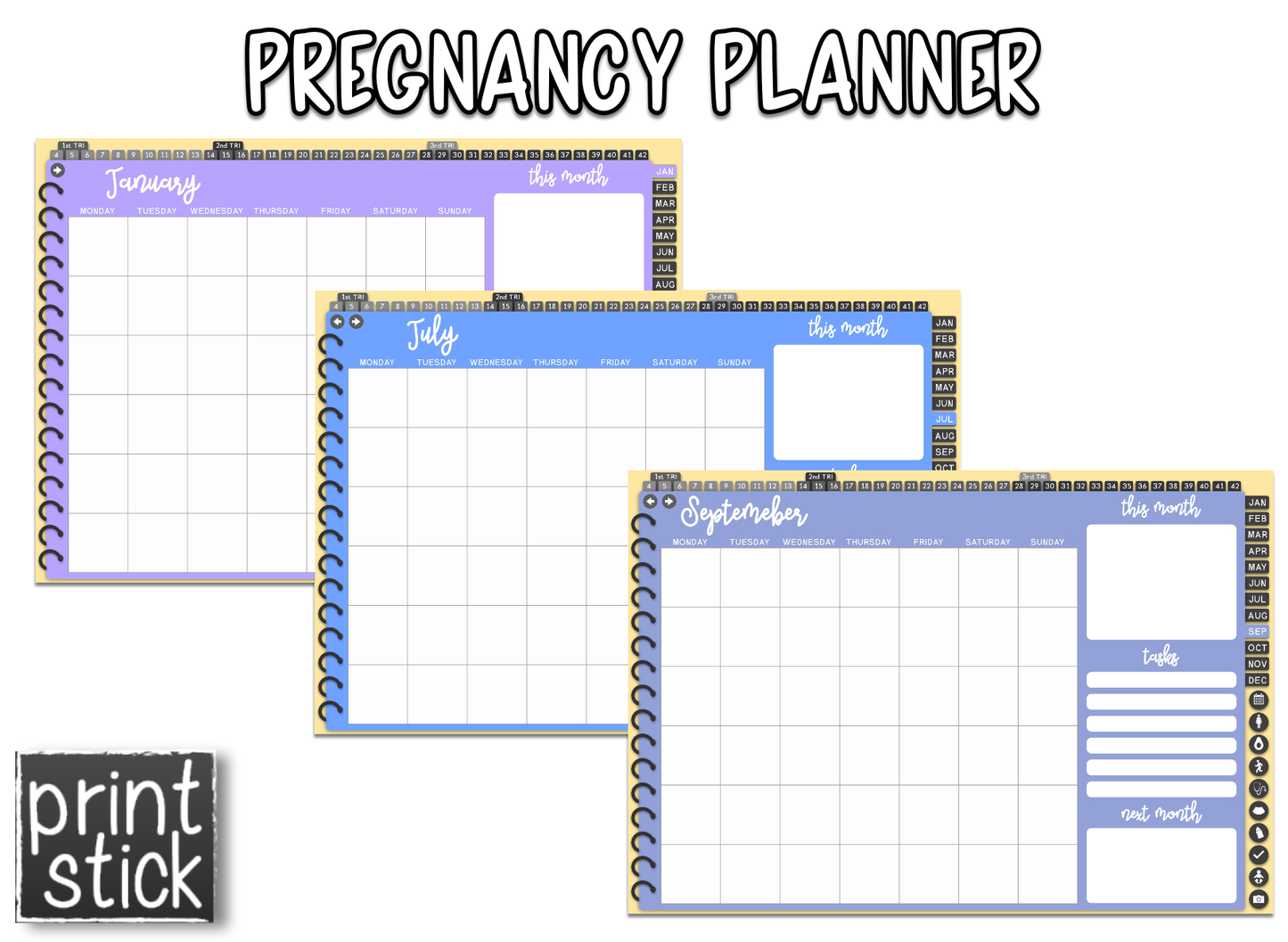 Pregnancy Planner - Undated Digital Planner - Print Stick