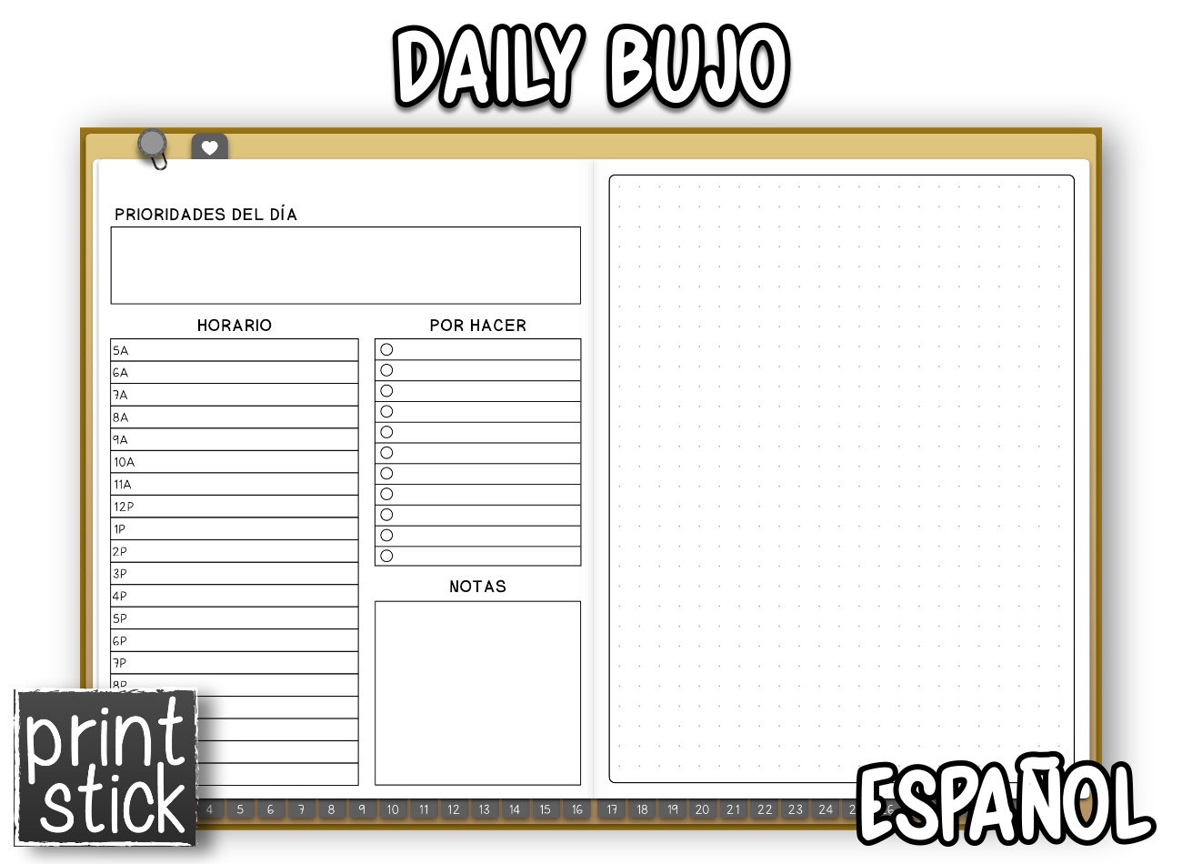 Daily BuJo Planner - Golden - Print Stick