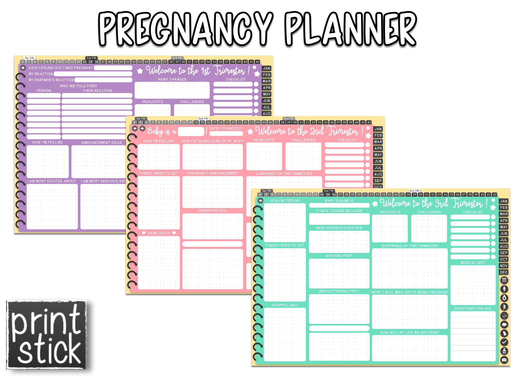 Pregnancy Planner - Undated Digital Planner - Print Stick