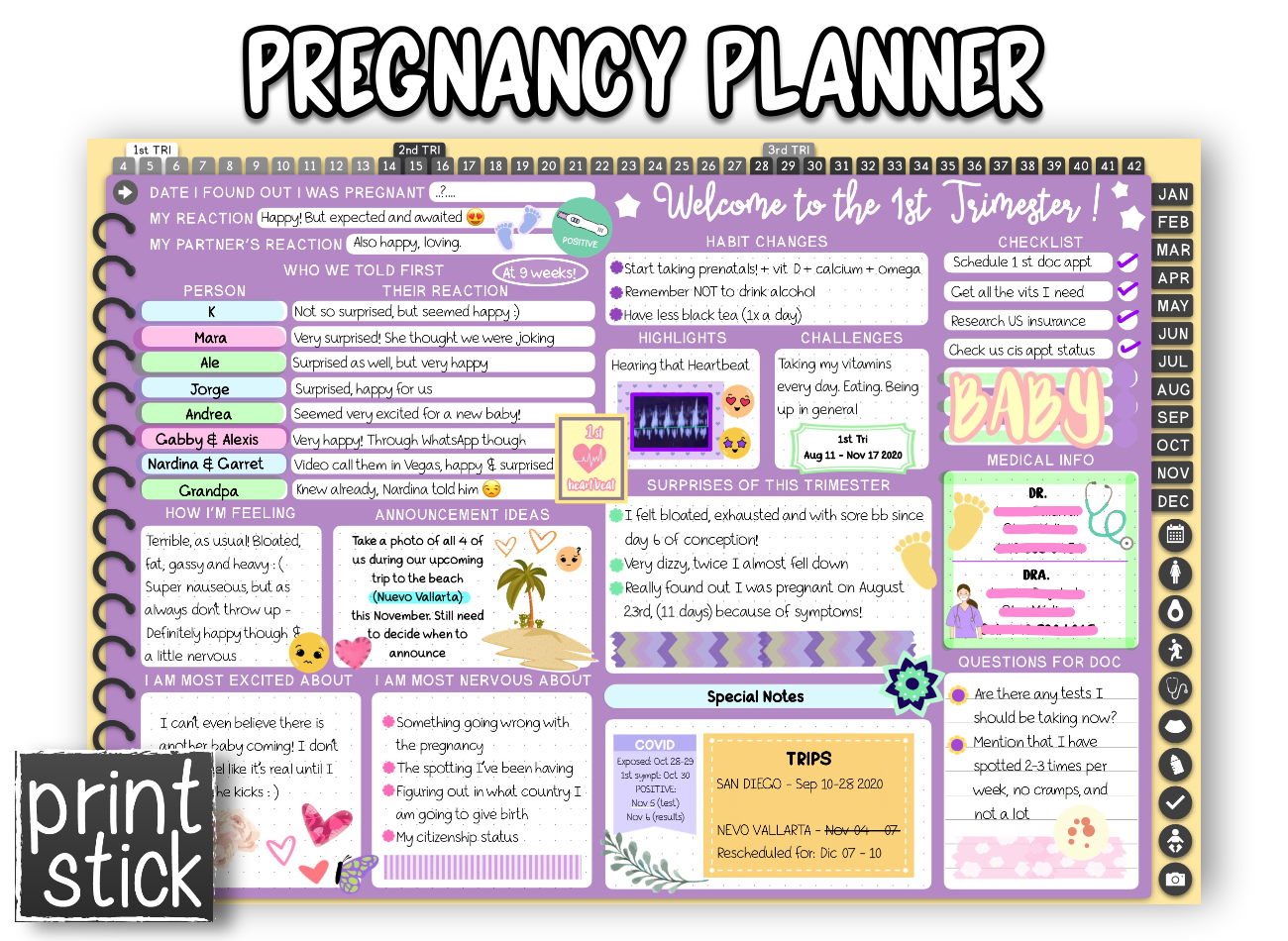 Pregnancy Planner - Undated Digital Planner - Print Stick