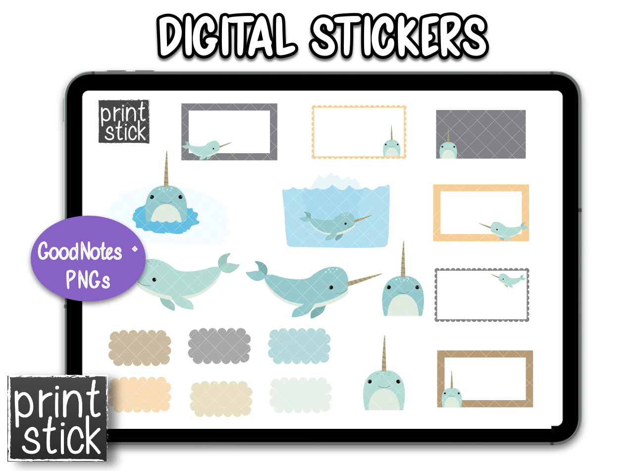 SS Narwhal Digital Planner Stickers - Print Stick