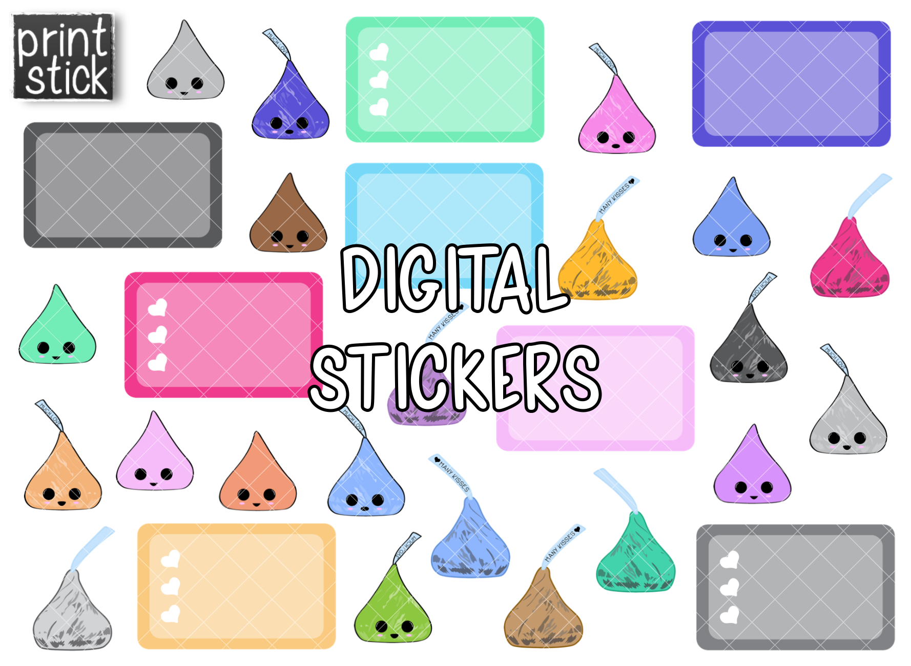 SS Kisses Digital Planner Stickers - Print Stick
