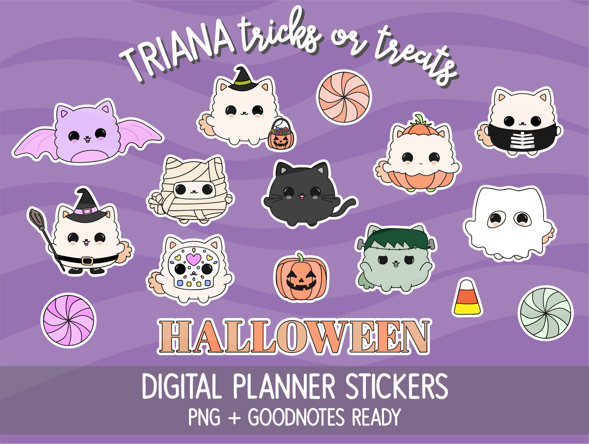 SS- Halloween Triana Tricks or Treats - Digital Planner Stickers - Print Stick