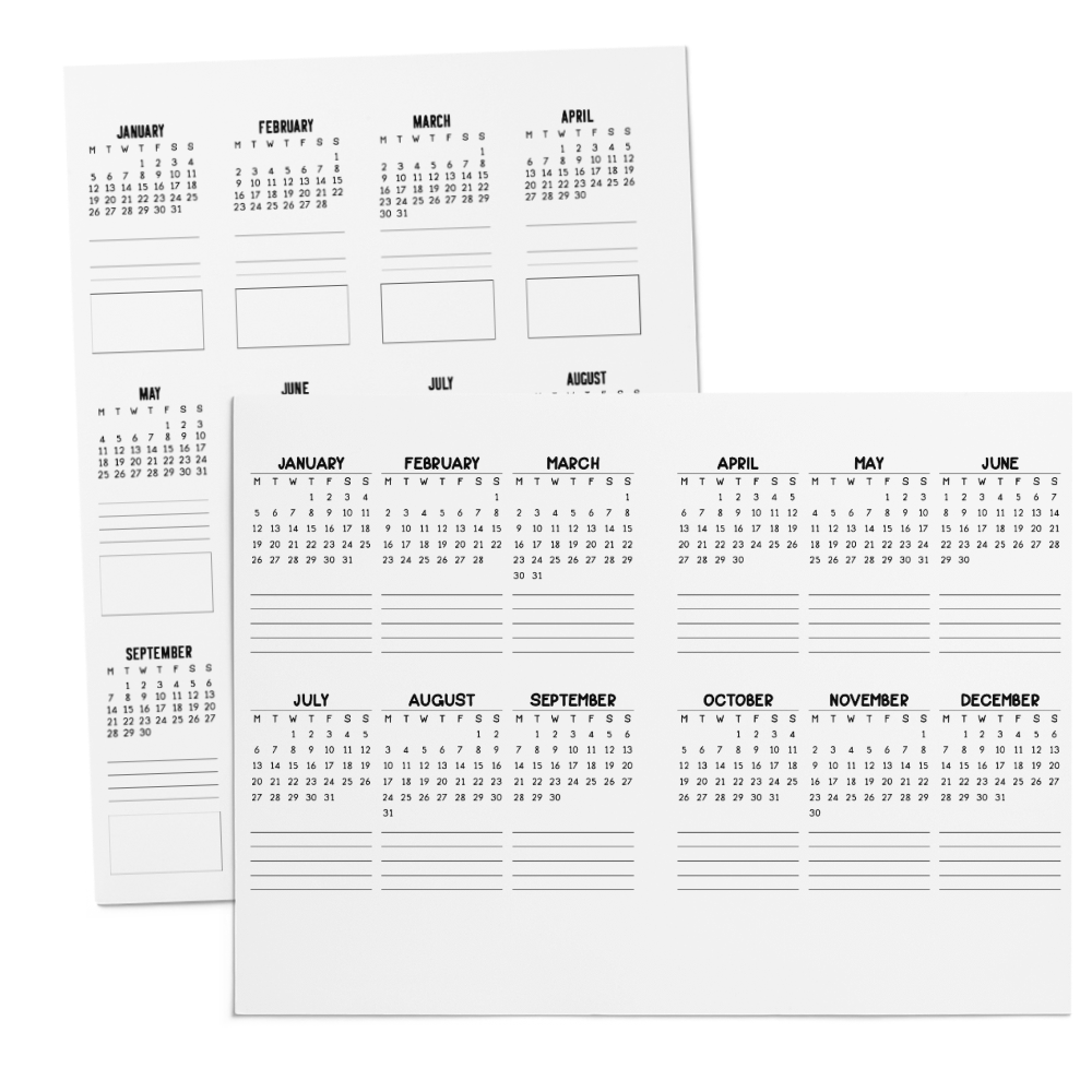 Yearly Calendar Insert - For Undated Planners
