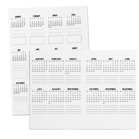 Yearly Calendar Insert - For Undated Planners