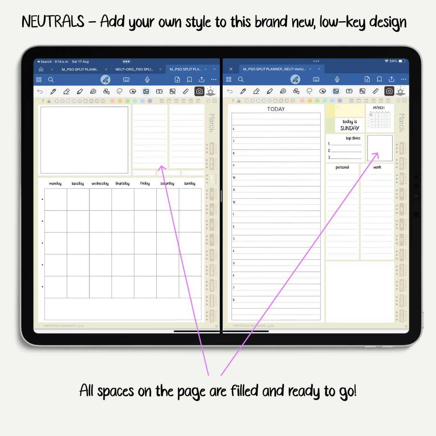 PrintStick Organizer SPLIT PLANNER - NEUTRALS