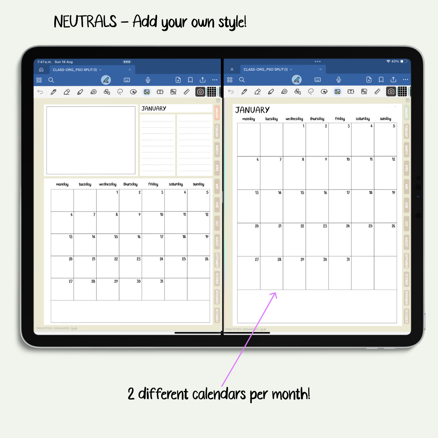 PrintStick SPLIT CALENDAR - NEUTRALS