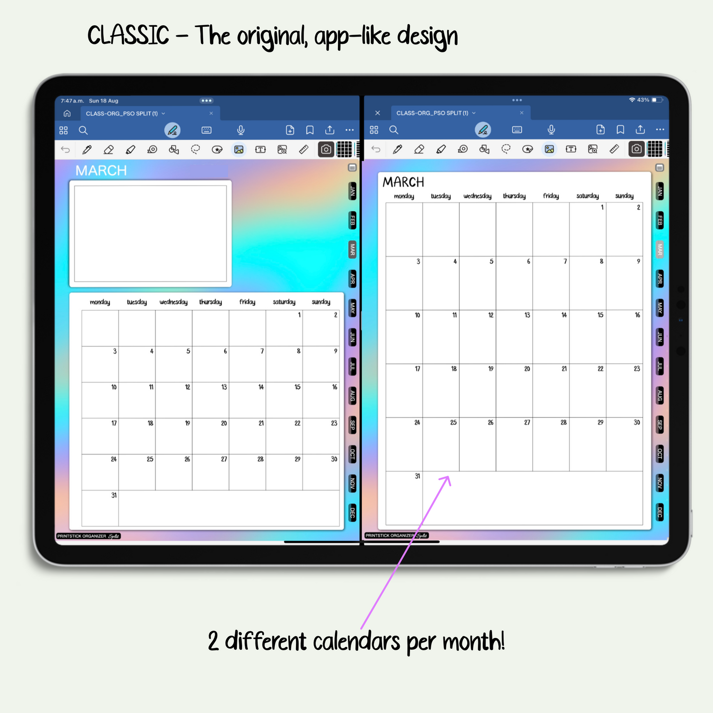 PrintStick SPLIT CALENDAR - CLASSIC