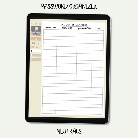 Password & Account Organizer - Neutrals