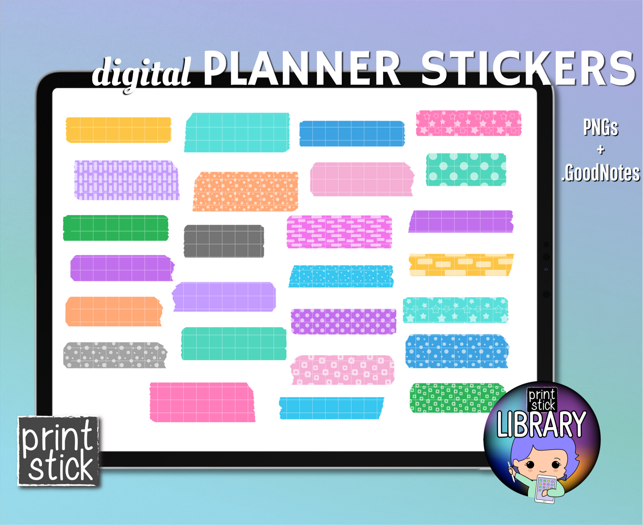 SS Washi Colorful 1 Digital Planner Stickers - Print Stick