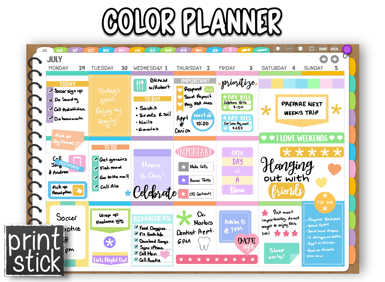 Color Planner - Digital Planner - Print Stick