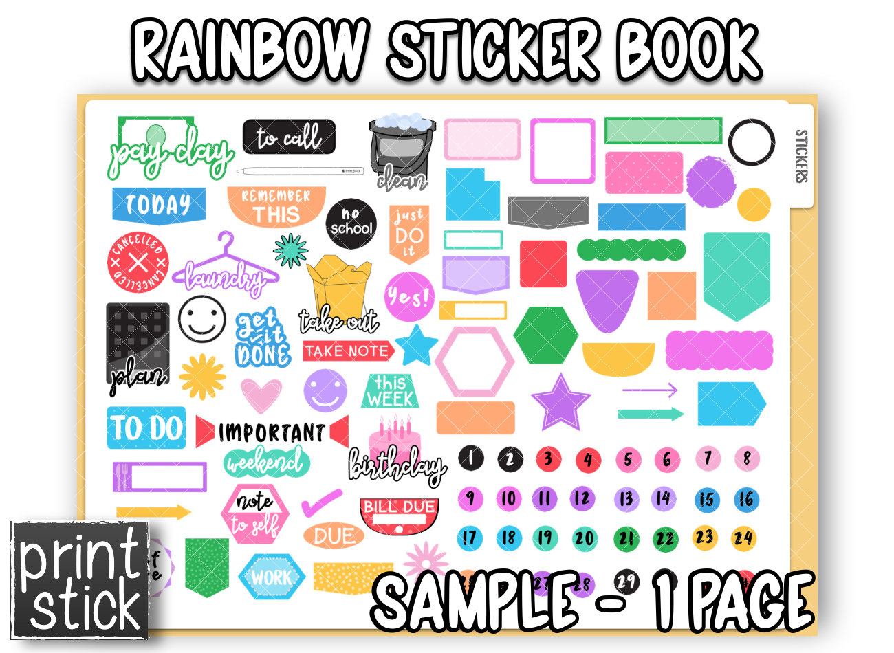 Digital Planner Sticker Book - Rainbow (Sample) - Print Stick