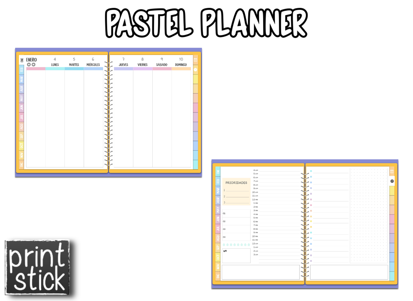 En español: Agenda Digital Pastel Planner - Print Stick