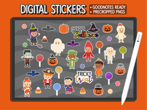 SS- Halloween Kids Digital Planner Stickers - Print Stick