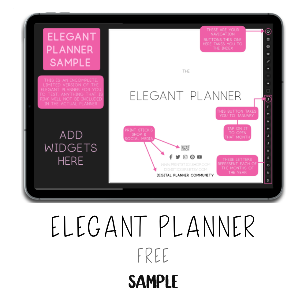 𝘍𝘙𝘌𝘌 𝗗𝗶𝗴𝗶𝘁𝗮𝗹 𝗣𝗹𝗮𝗻𝗻𝗲𝗿 - Elegant Planner - Print Stick