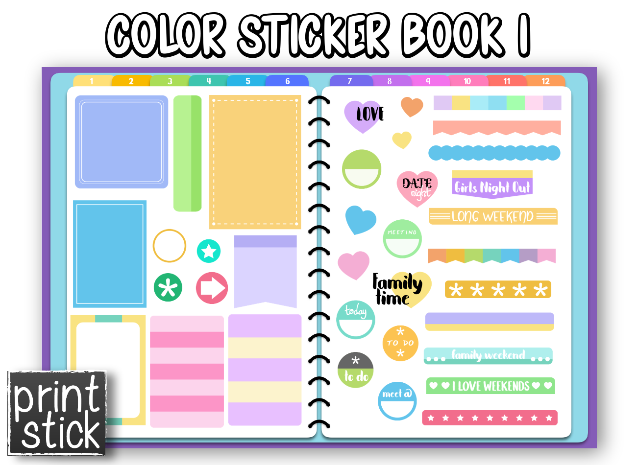 Color Sticker Book I - Digital Planner Sticker Book - Print Stick