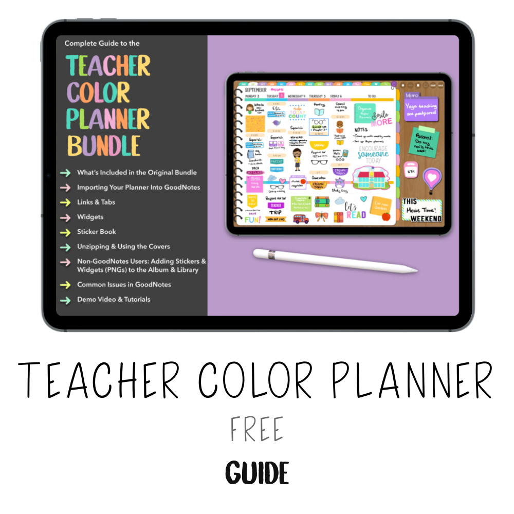 𝘍𝘙𝘌𝘌 𝗗𝗶𝗴𝗶𝘁𝗮𝗹 𝗚𝘂𝗶𝗱𝗲 - Teacher Color Planner - Print Stick