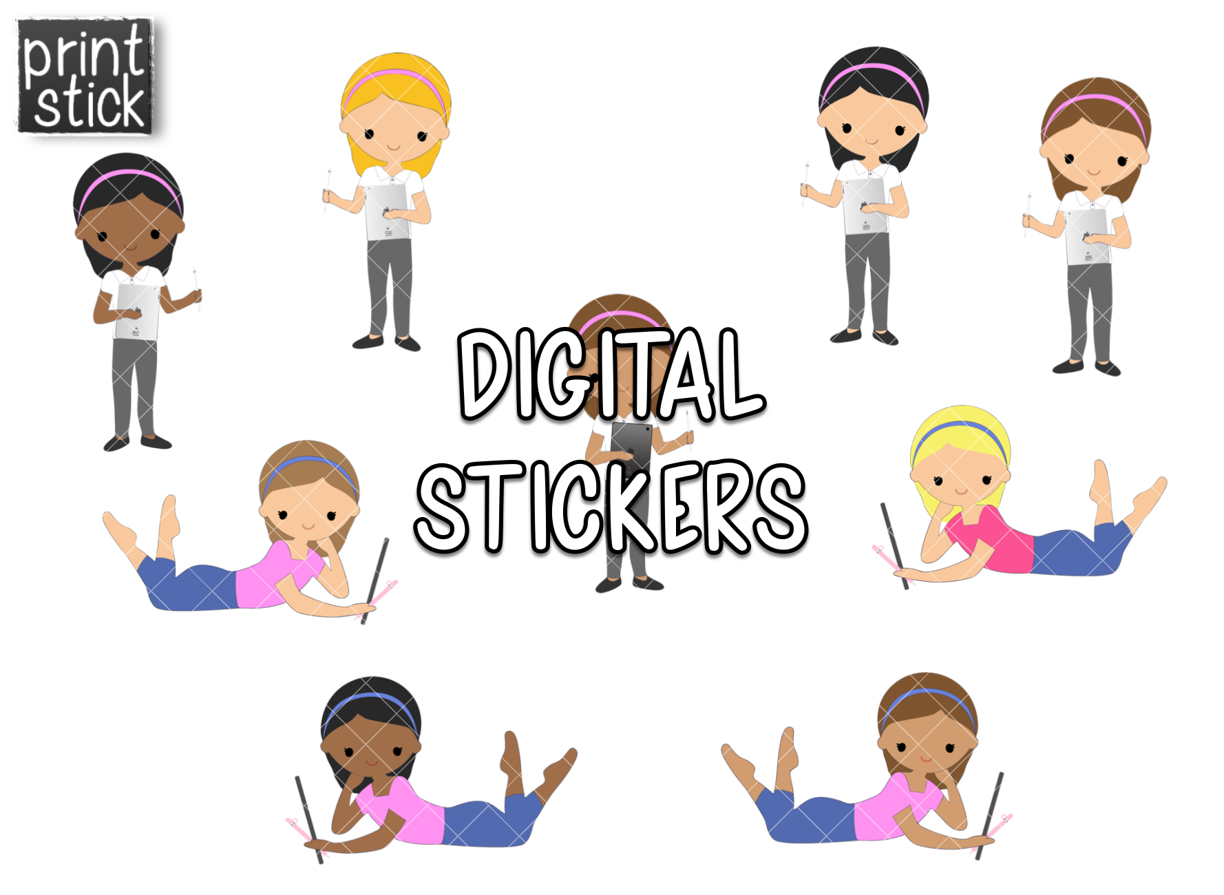SS Digital Planner Girl Digital Planner Stickers - Print Stick