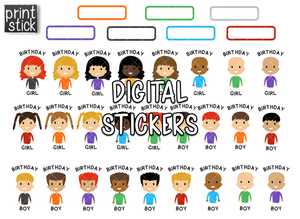 SS Birthday Kids Digital Planner Stickers - Print Stick