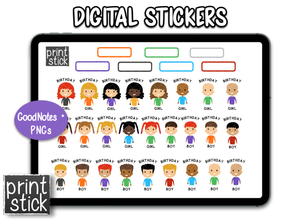 SS Birthday Kids Digital Planner Stickers - Print Stick