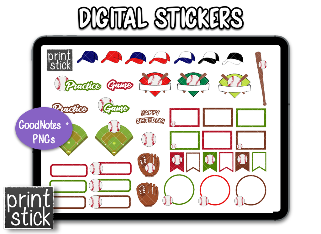 SS Baseball Digital Planner Stickers - Print Stick