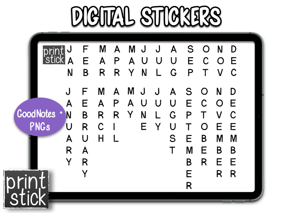 SS Month Labels - Vertical Digital Planner Stickers - Print Stick