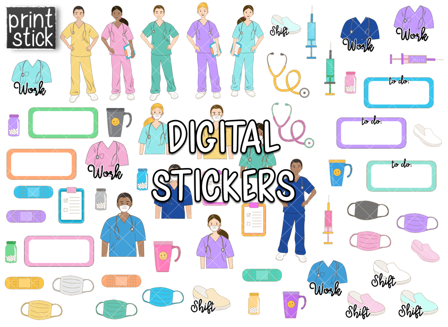 SS Nurse Digital Planner Stickers - Print Stick