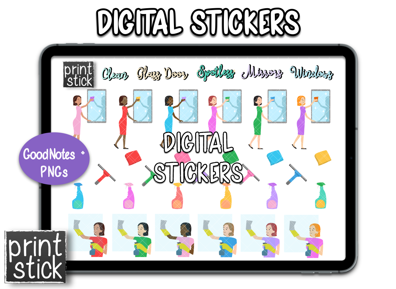 Window Cleaner Sticker Pack SS Clean Window Digital Planner Stickers