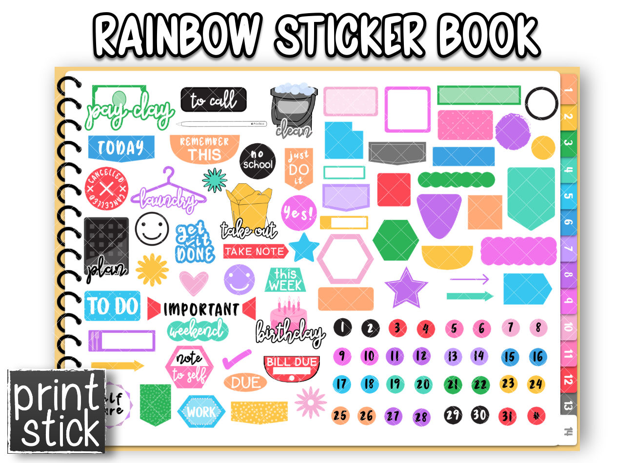 Digital Planner Sticker Book - Rainbow (Sample) - Print Stick