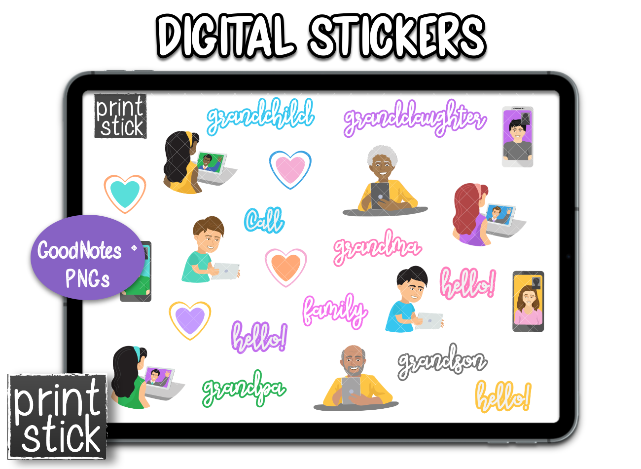 SS Video Chat Digital Planner Stickers - Print Stick